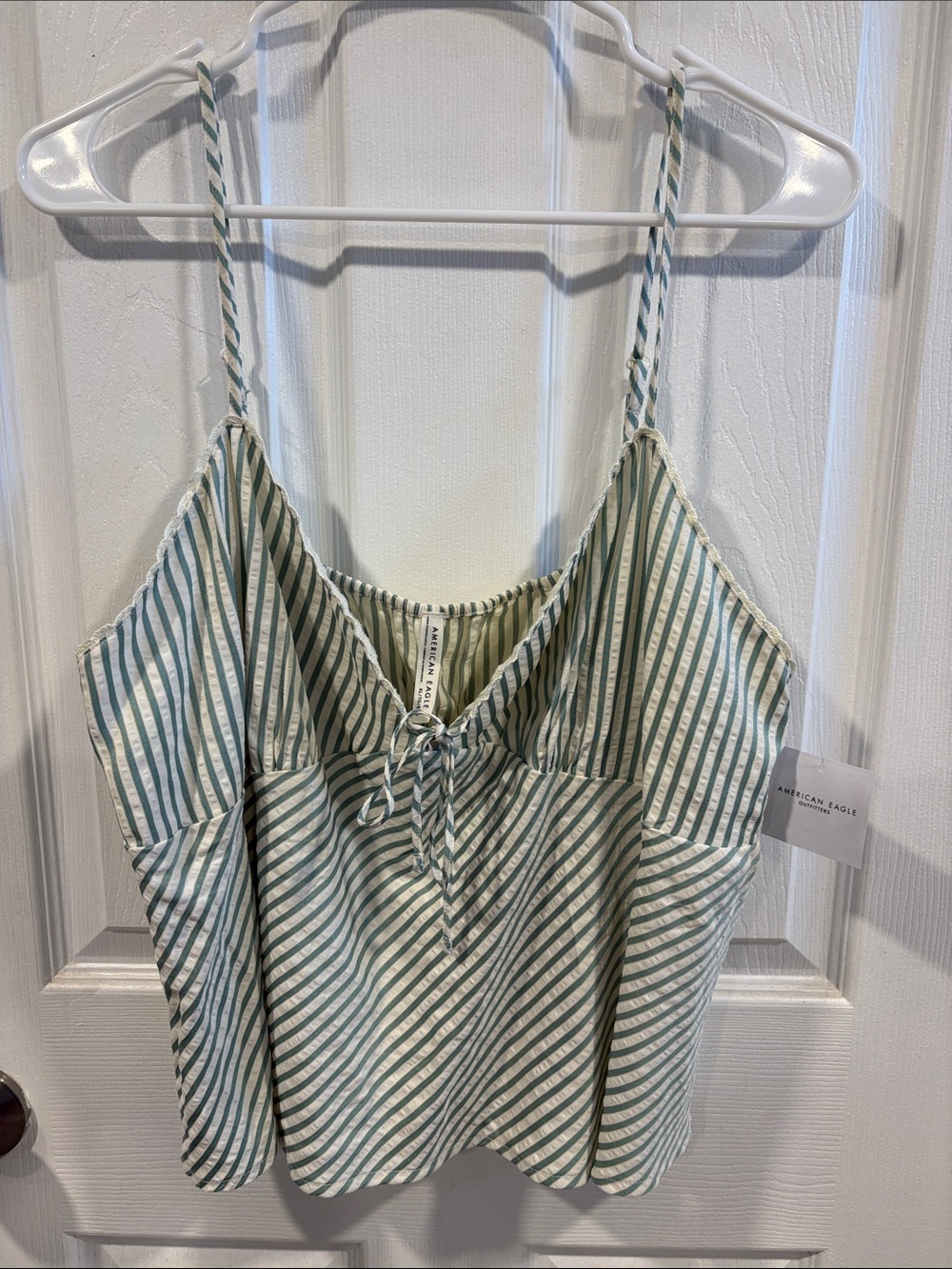 NWT American Eagle Outfitters Green and White Striped Tie-Front Cami Size XL